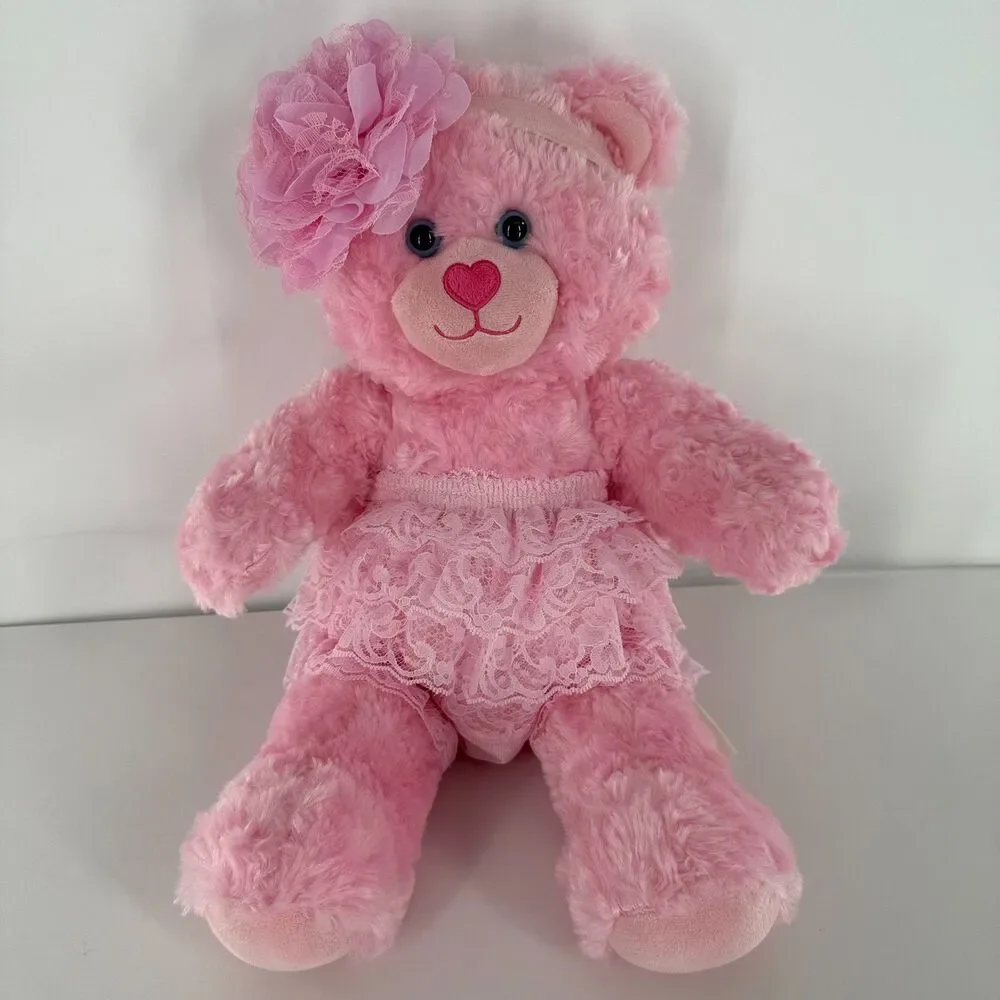 Build A Bear Pink Teddy Bear Plush Stuffed Animal BABW 16” Heart Nose Cute - Picture 1 of 14